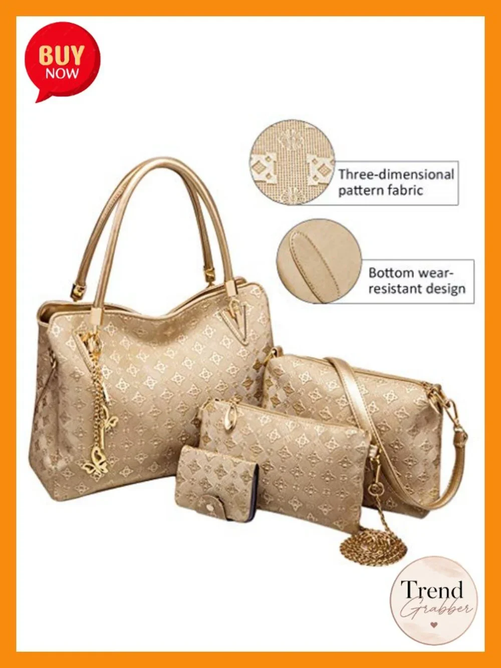 4 Pc PU Leather Handbag Set Tote Crossbody Wallet Card Holder